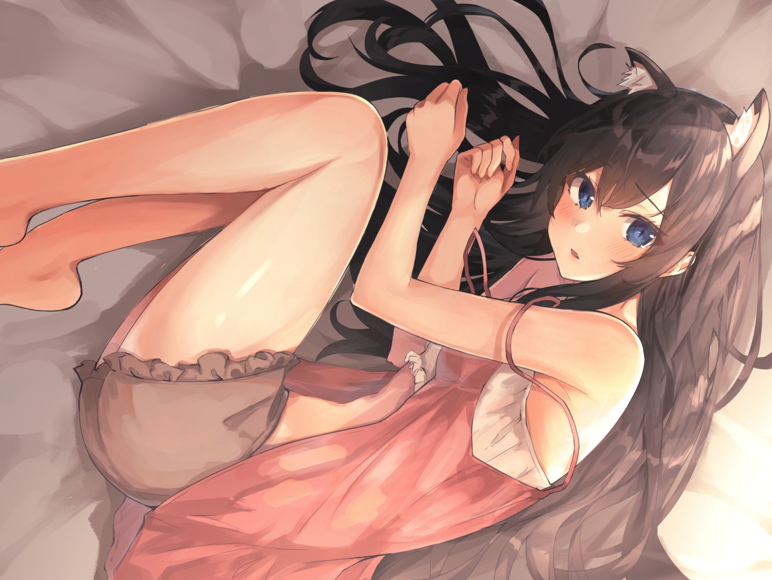 animal_ears, ass, bed, blue_eyes, blush, brown_hair, catgirl, long_hair, shiina_aoi, shorts, yahari_ore_no_seishun_love_come_wa_machigatteiru., yukinoshita_yukino