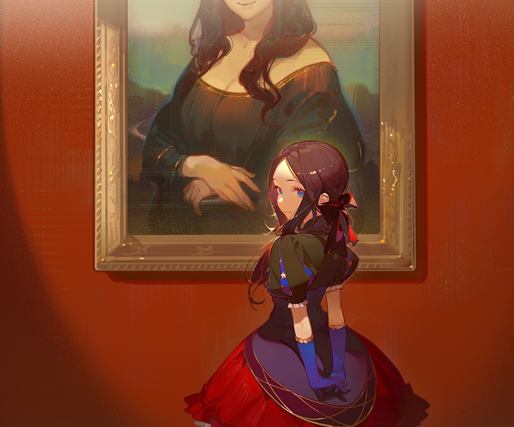 aqua_eyes, ask_(askzy), bow, brown_hair, cropped, dress, elbow_gloves, fate/grand_order