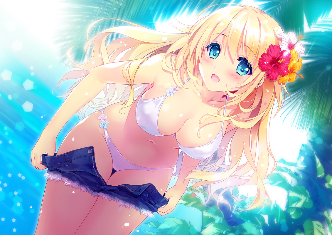 anthropomorphism, aqua_eyes, atago_(kancolle), bikini, blonde_hair, breasts, carnelian, cleavage