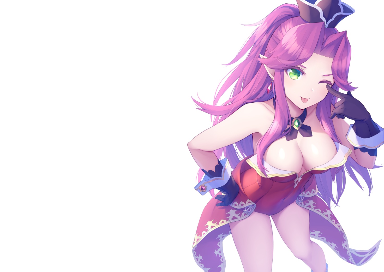 angela_(seiken_densetsu), breasts, cleavage, elbow_gloves, gloves, green_eyes, haribote_(tarao), hat