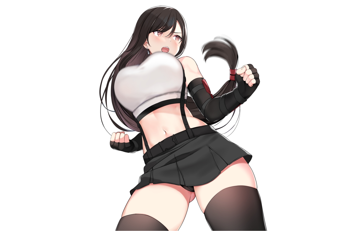 black_hair, blush, brown_eyes, cameltoe, cropped, elbow_gloves, final_fantasy, final_fantasy_vii