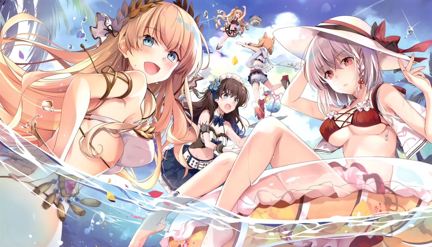 anthropomorphism, azur_lane, bikini, newcastle_(azur_lane), queen_elizabeth_(azur_lane), scan, sirius_(azur_lane), swimsuit