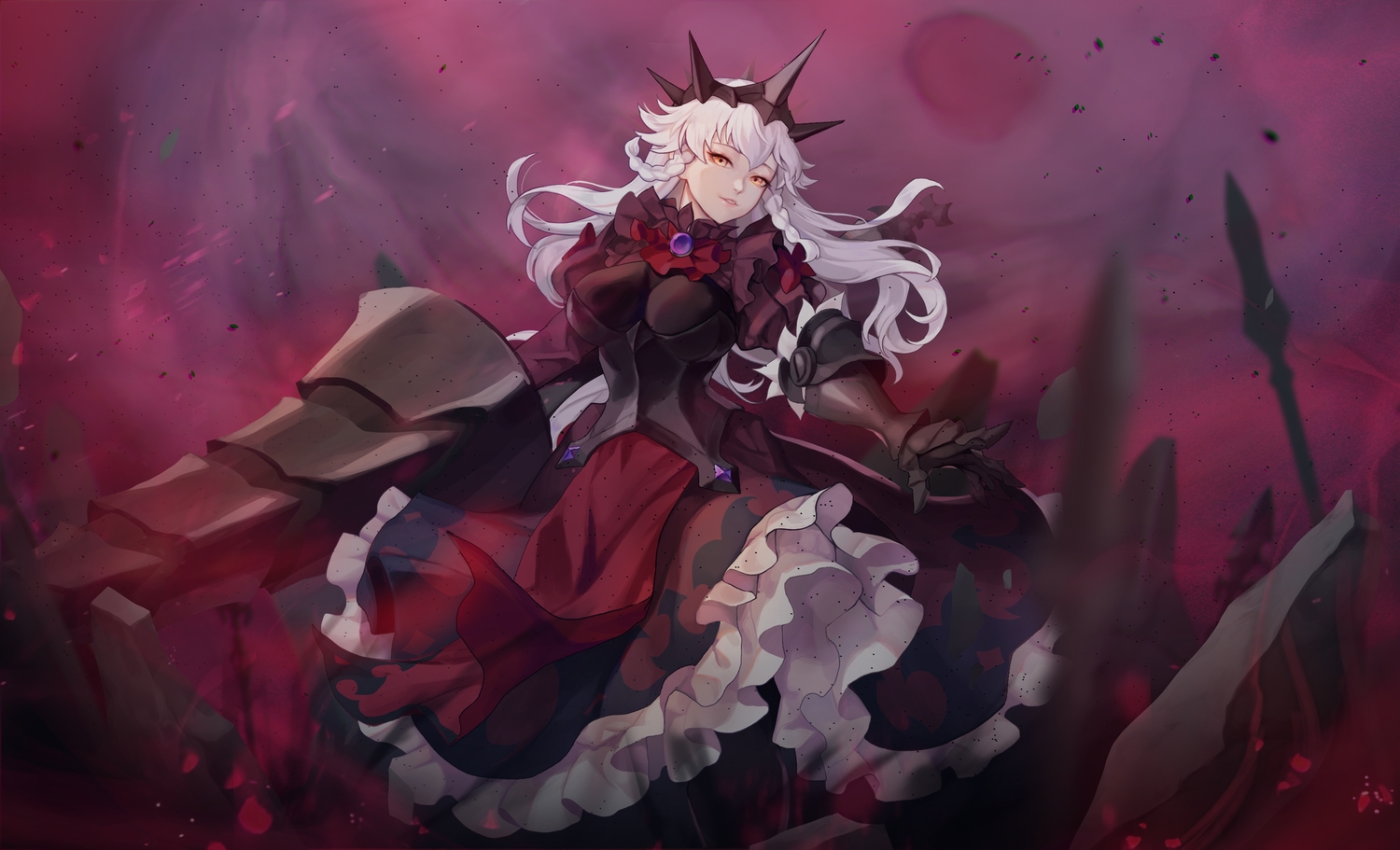 armor, cecilia_(epic7), epic7, goth-loli, lolita_fashion, long_hair, spear, weapon