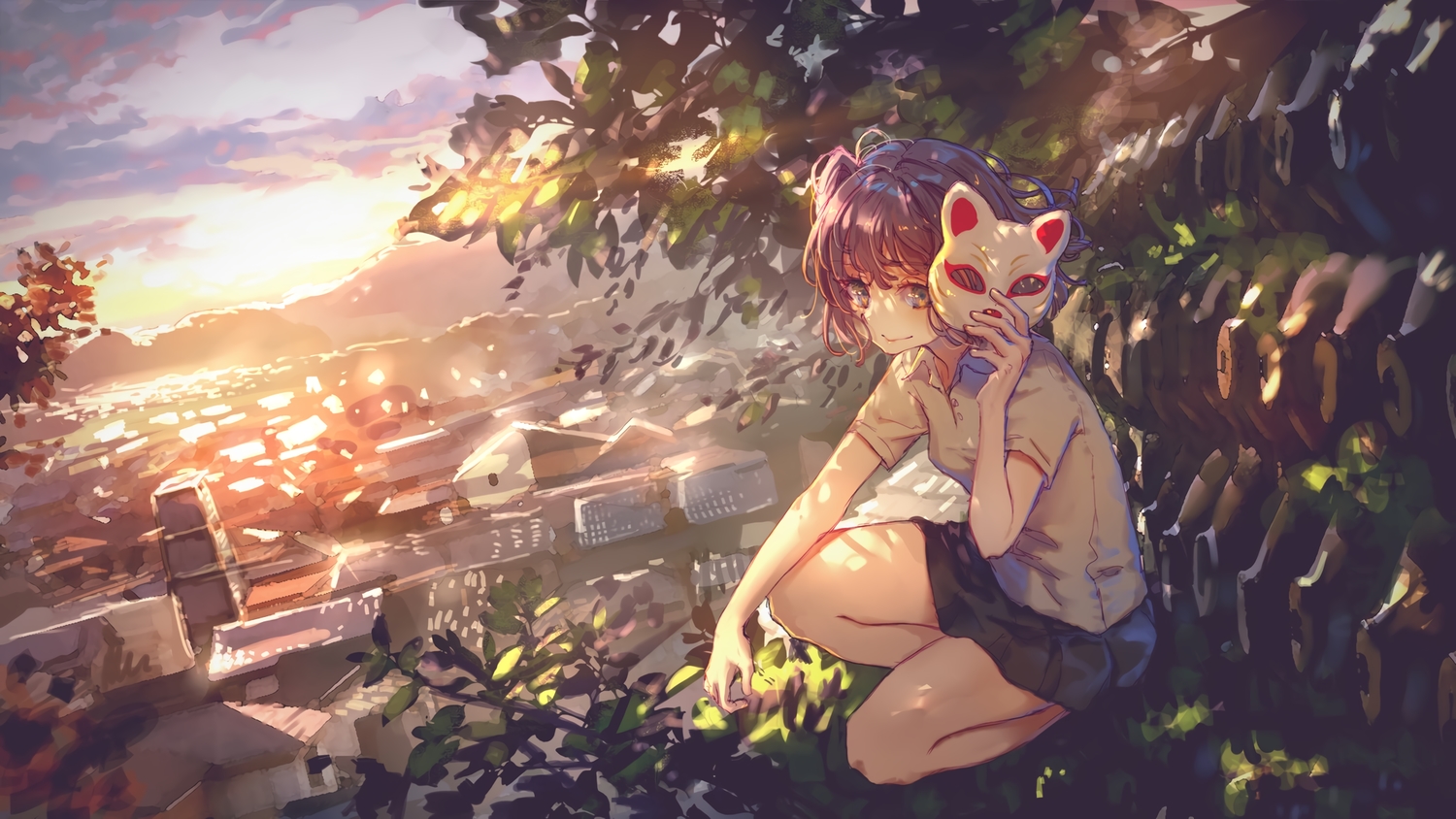 mask, roki_(0214278), sunset, tenjin_kotone, tenjin_kotone_(channel)