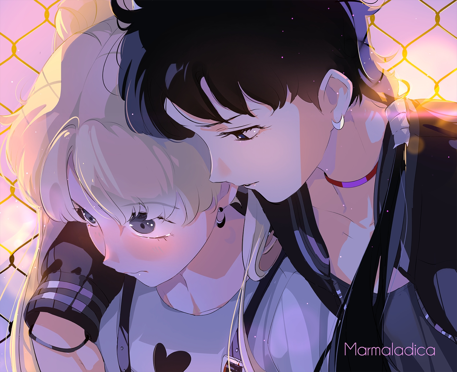 2girls, close, kou_seiya, marmalade_(elfless_vanilla), sailor_moon, shoujo_ai, tsukino_usagi, watermark