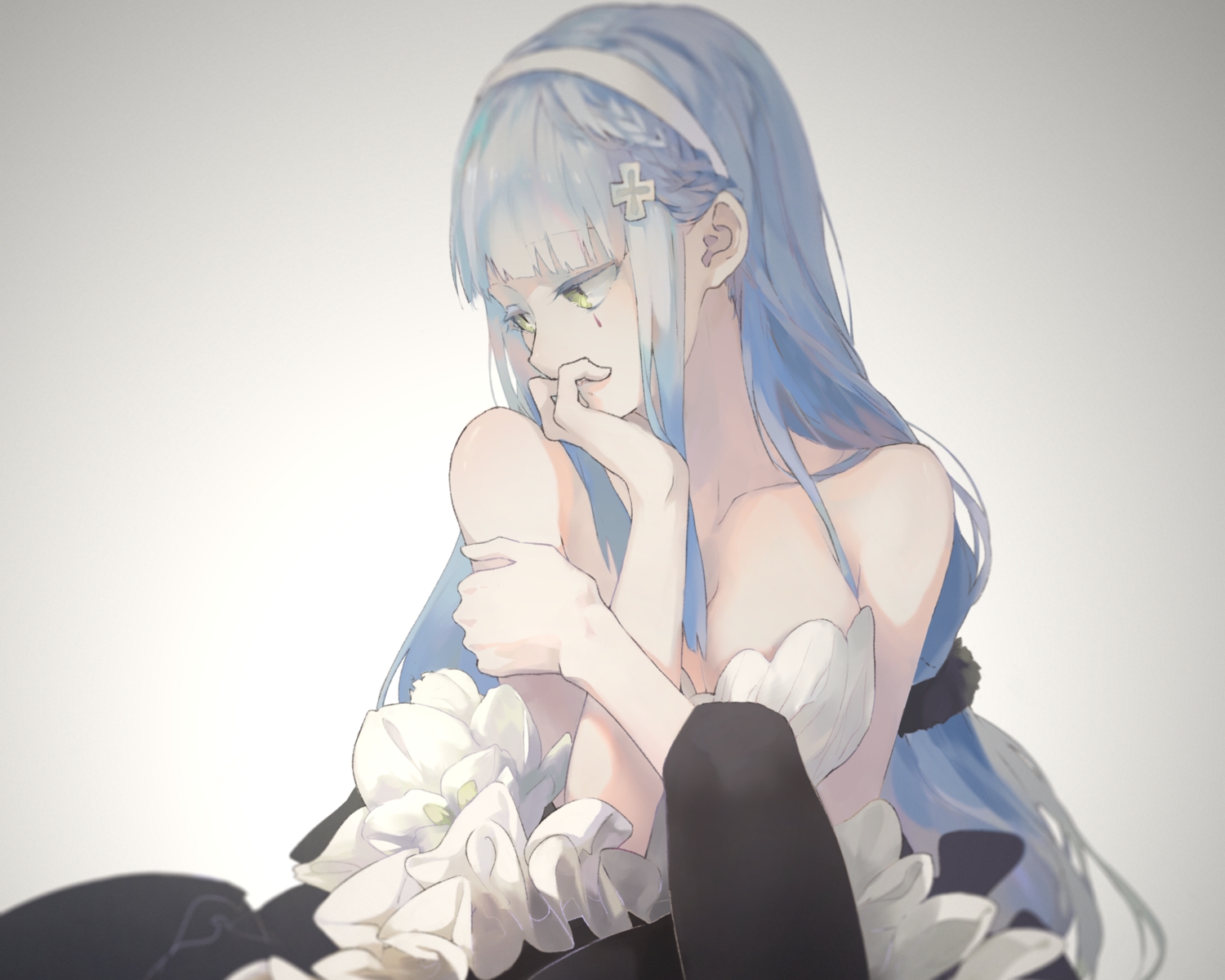 anthropomorphism, breasts, cleavage, cropped, dc_(12696462), girls_frontline, green_eyes, headband