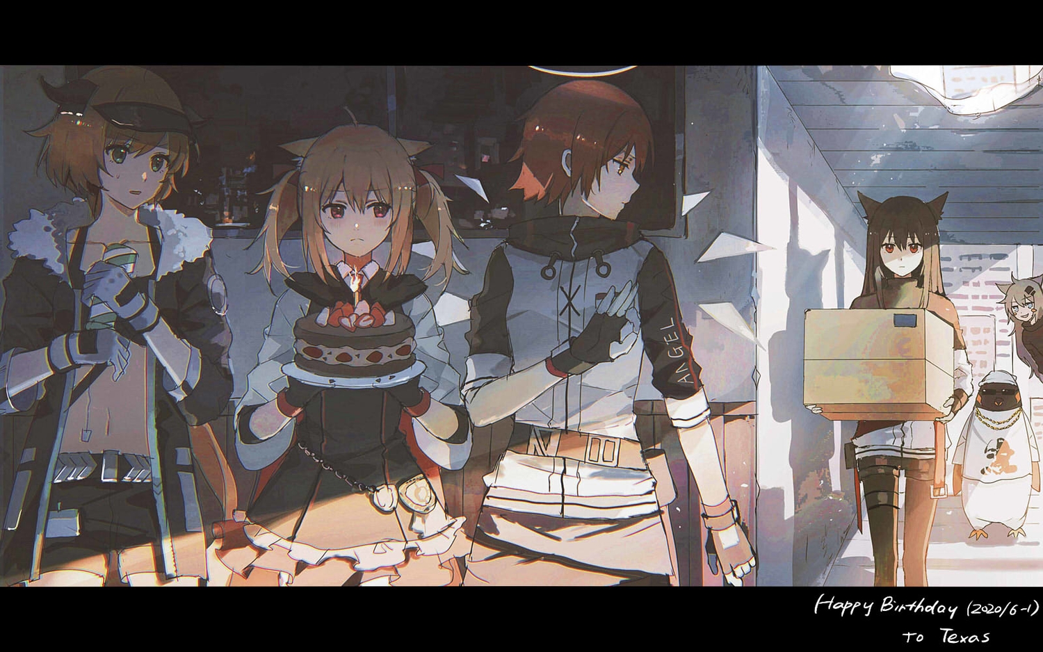 animal_ears, arknights, croissant_(arknights), exusiai_(arknights), lappland_(arknights), lococo:p, sora_(arknights), texas_(arknights)