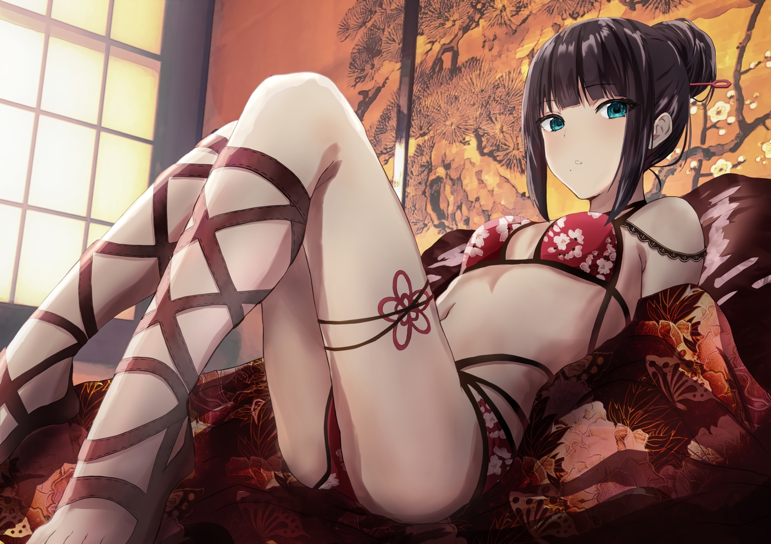 bikini, brown_hair, green_eyes, hems5288, kurosawa_dia, love_live!_school_idol_project, love_live!_sunshine!!, navel, swimsuit
