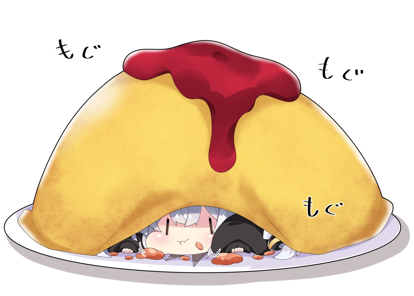 chibi, food, gray_hair, kizuna_akari, milkpanda, voiceroid, white