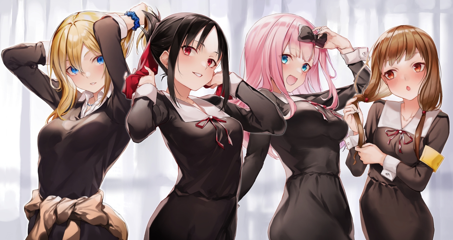 black_hair, fujiwara_chika, group, hayasaka_ai, iino_miko, kaguya-sama_wa_kokurasetai_~tensai-tachi_no_renai_zunousen~, long_hair, school_uniform