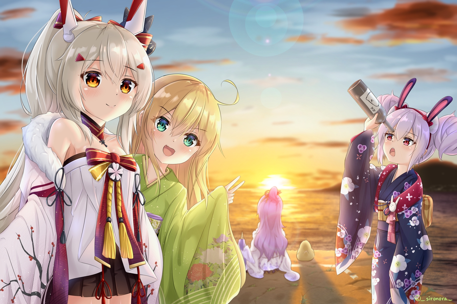 albacore_(azur_lane), anthropomorphism, ayanami_(azur_lane), azur_lane, beach, group, japanese_clothes, laffey_(azur_lane)