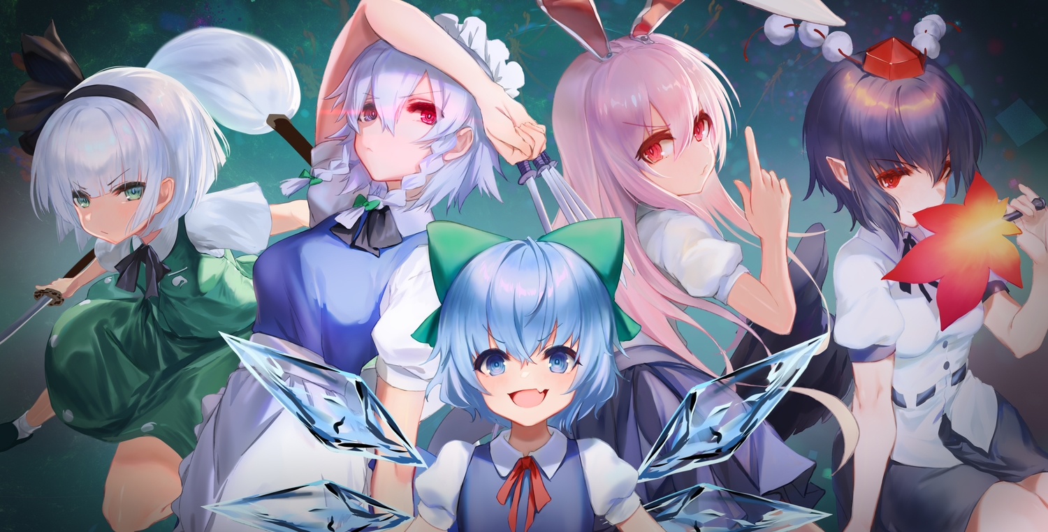 animal_ears, bunny_ears, bunnygirl, cirno, dqn_(dqnww), fairy, group, izayoi_sakuya