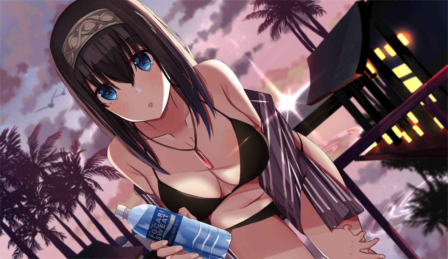 bikini, clouds, idolmaster, idolmaster_cinderella_girls, norazura, sagisawa_fumika, sky, swimsuit, tree
