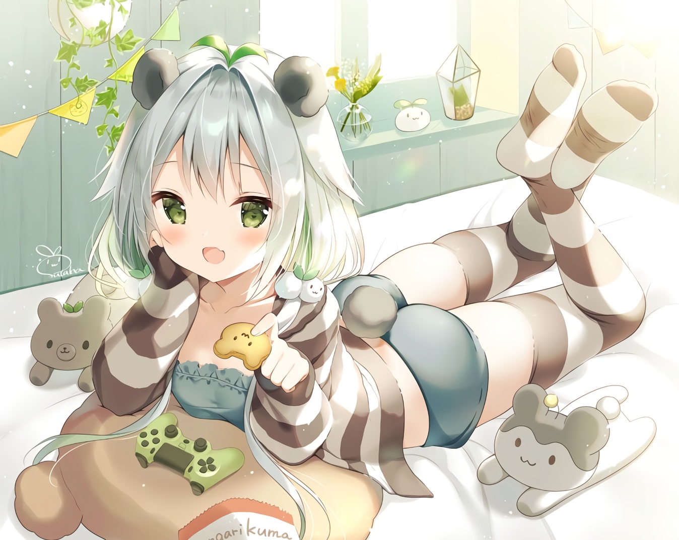 animal_ears, ass, cropped, futaba_miwa, momoguma_futaba, shorts, signed, tail