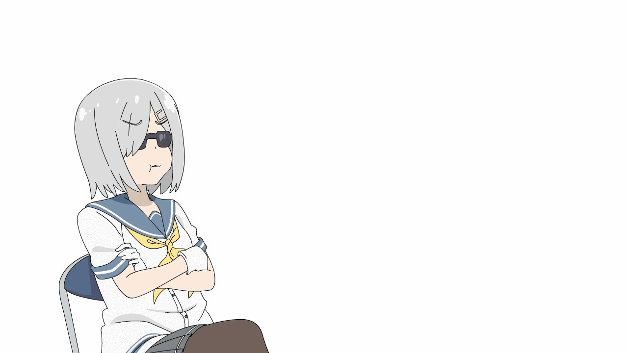animated, anthropomorphism, gray_hair, hamakaze_(kancolle), kantai_collection, pantyhose, parody, school_uniform, short_hair, skirt, sugapi, sunglasses, watashi_ni_tenshi_ga_maiorita!, white