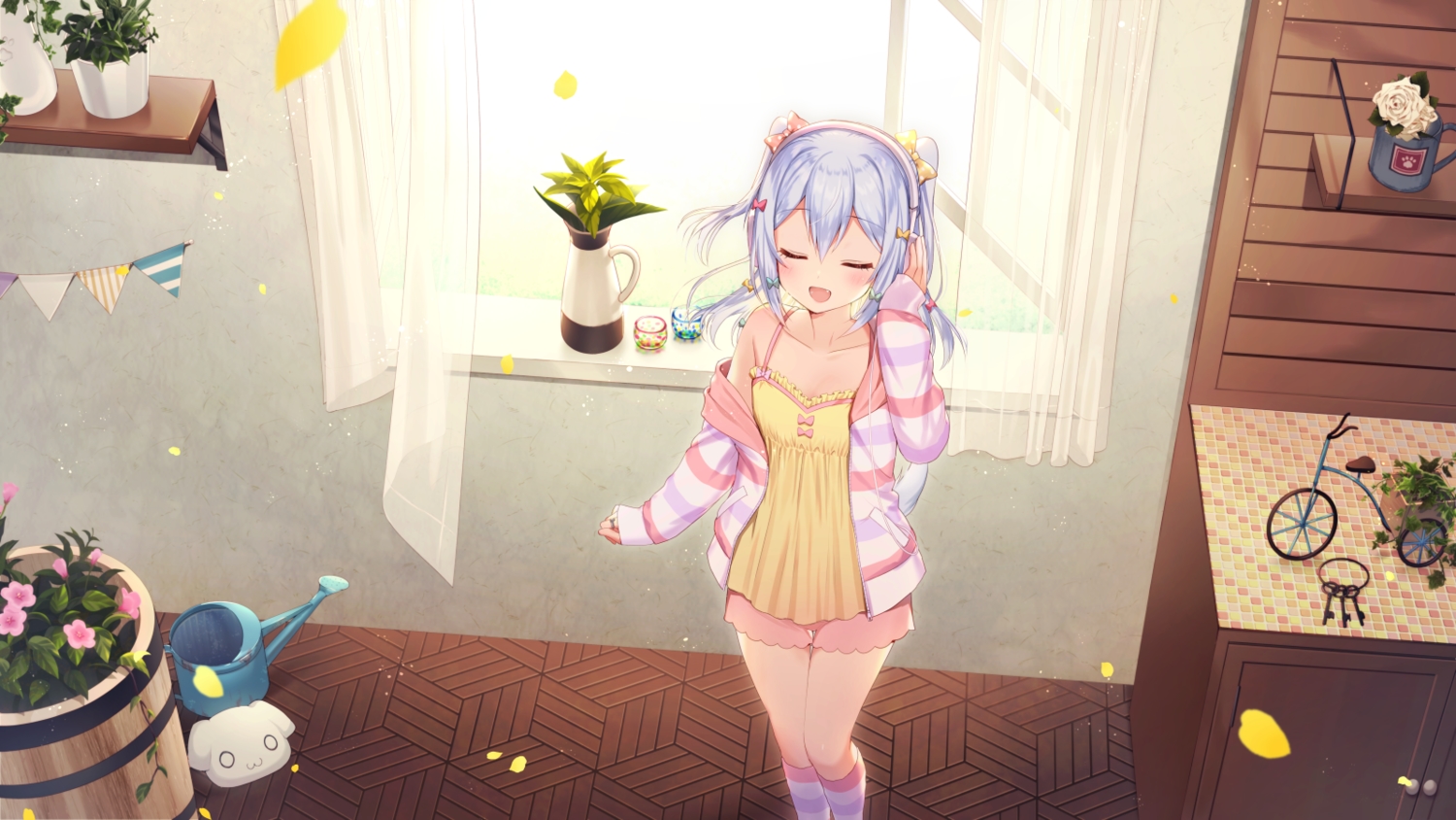 aliasing, all_male, blue_hair, blush, fang, headphones, hood, inuyama_tamaki