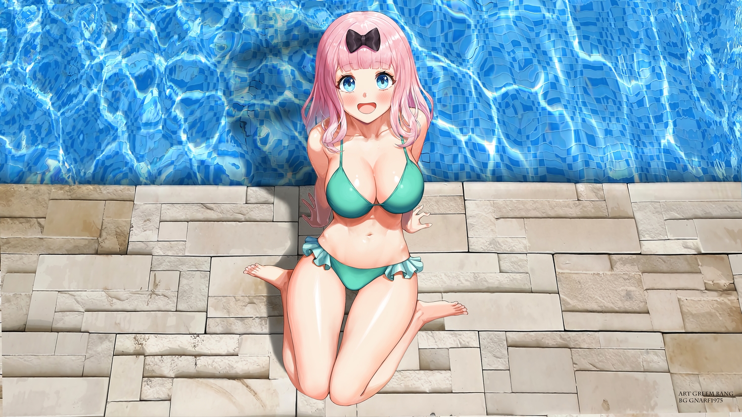 aqua_eyes, bikini, breasts, cleavage, fujiwara_chika, greem_bang, kaguya-sama_wa_kokurasetai_~tensai-tachi_no_renai_zunousen~, pink_hair