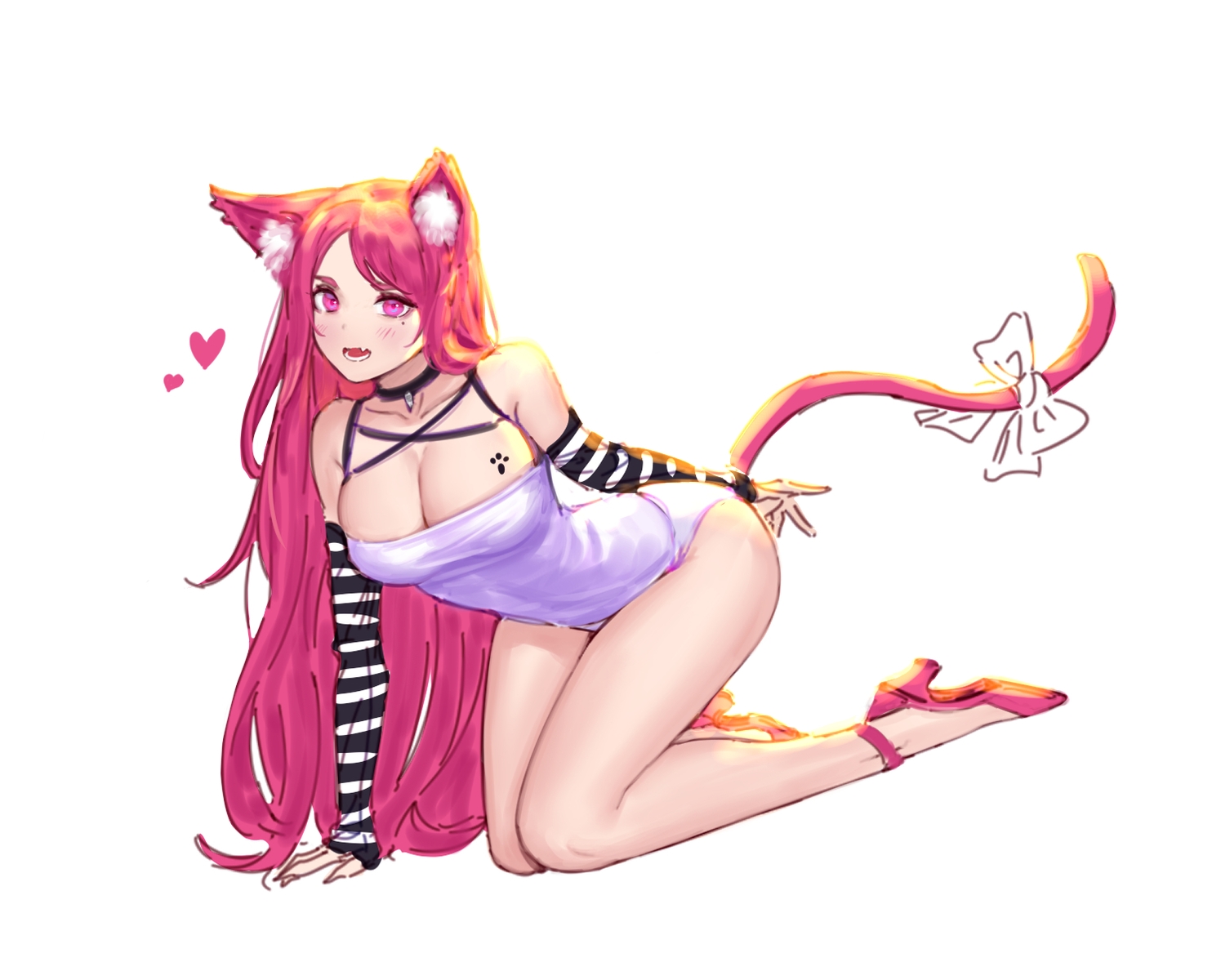 animal_ears, breasts, catgirl, choker, cleavage, heart, long_hair, original