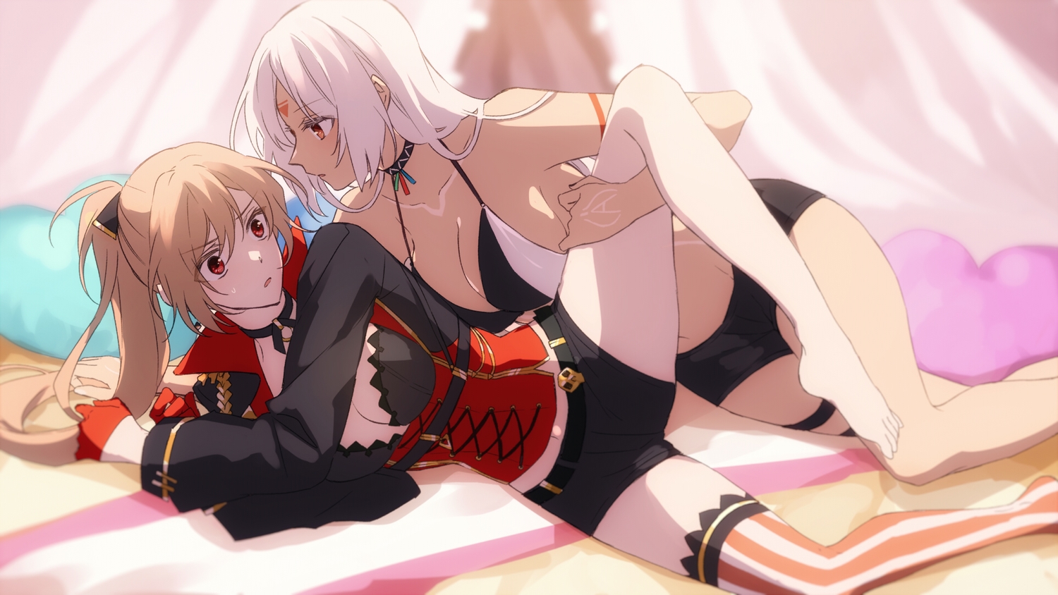 2girls, amazuki_jou, anthropomorphism, azur_lane, dark_skin, jean_bart_(azur_lane), massachusetts_(azur_lane), shoujo_ai