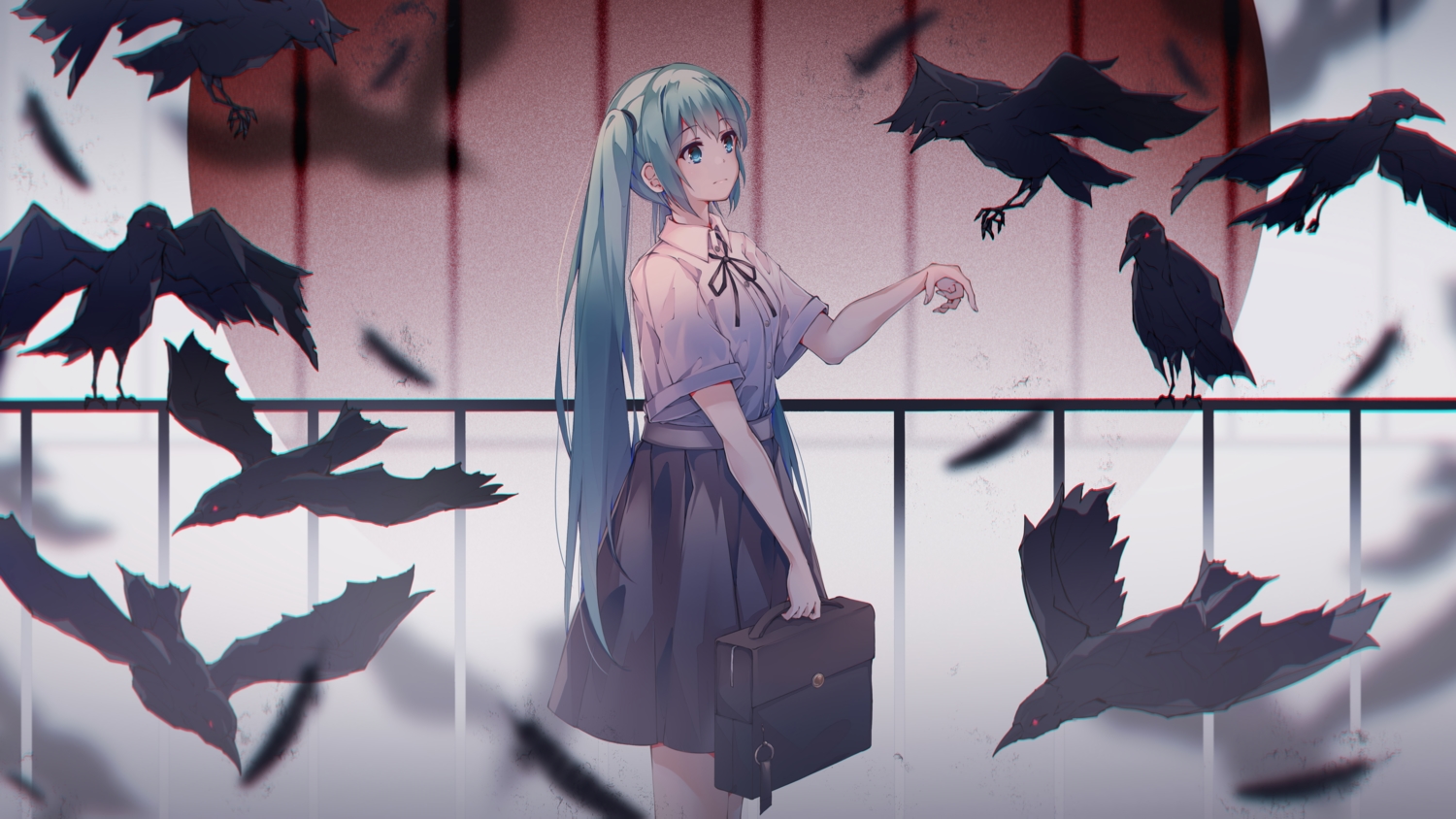 animal, bird, hatsune_miku, qi_zhong_ji, school_uniform, vocaloid