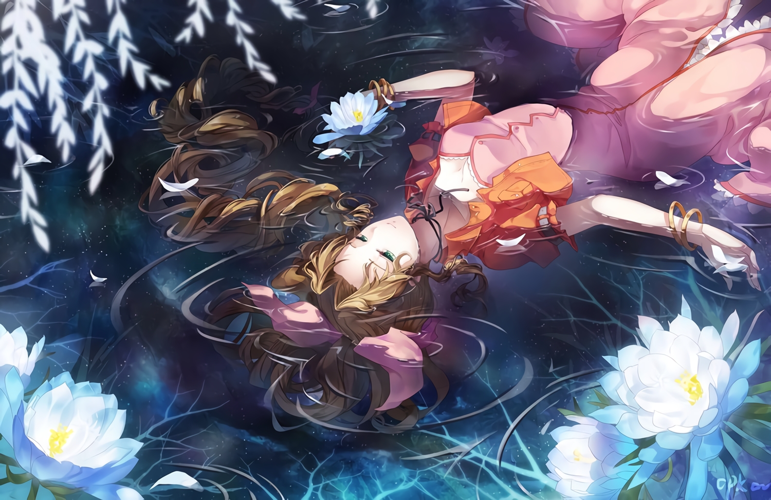 aerith_gainsborough, braids, cpkon, dress, final_fantasy, final_fantasy_vii, flowers, long_hair
