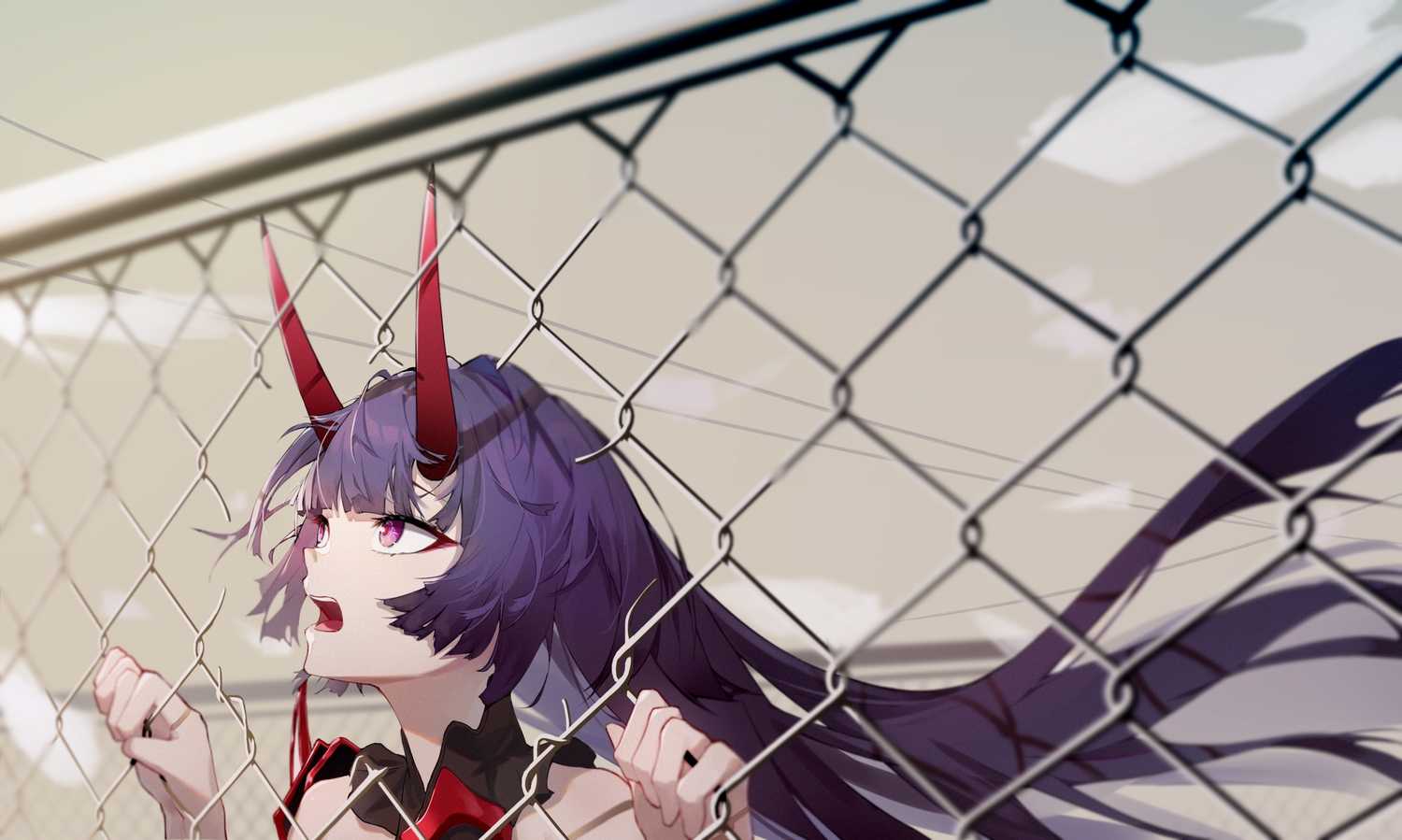 honkai_impact, honkai_(series), horns, kuo_(kuo114514), long_hair, purple_eyes, purple_hair, raiden_mei