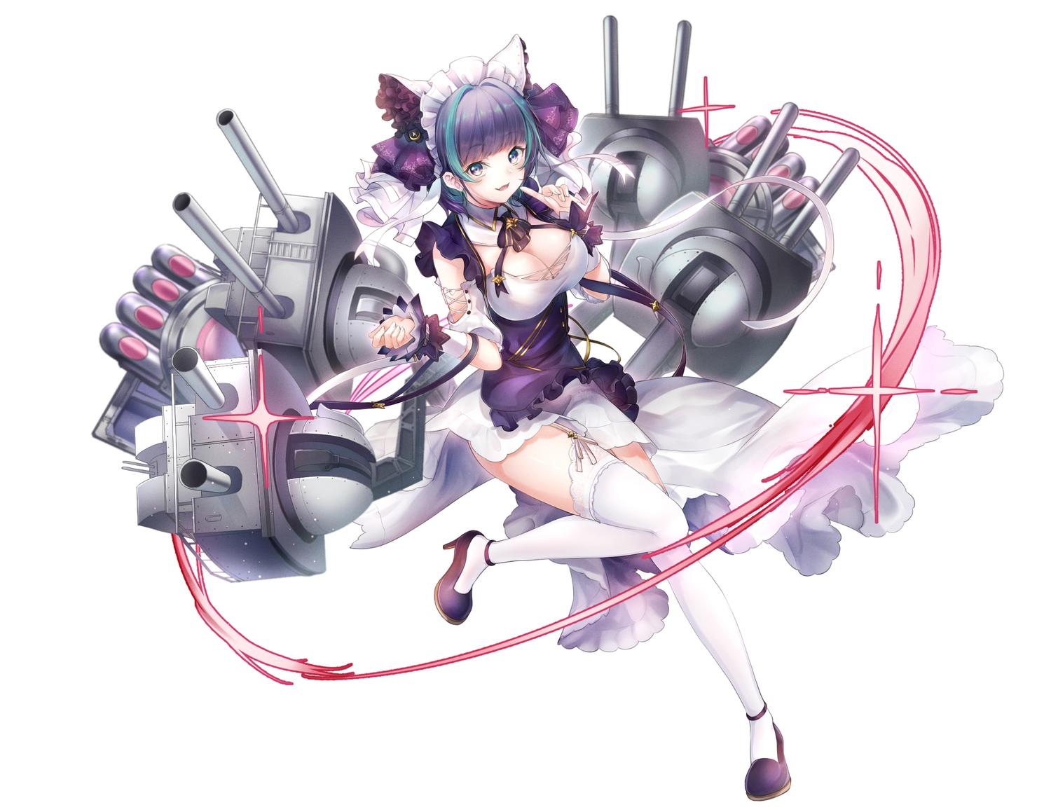 anthropomorphism, azur_lane, breasts, cheshire_(azur_lane), cleavage, maid, mechagirl, noan
