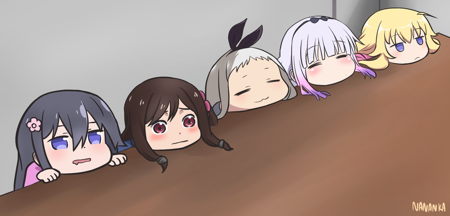 aliasing, blend_s, blonde_hair, brown_eyes, brown_hair, cat_smile, chibi, crossover