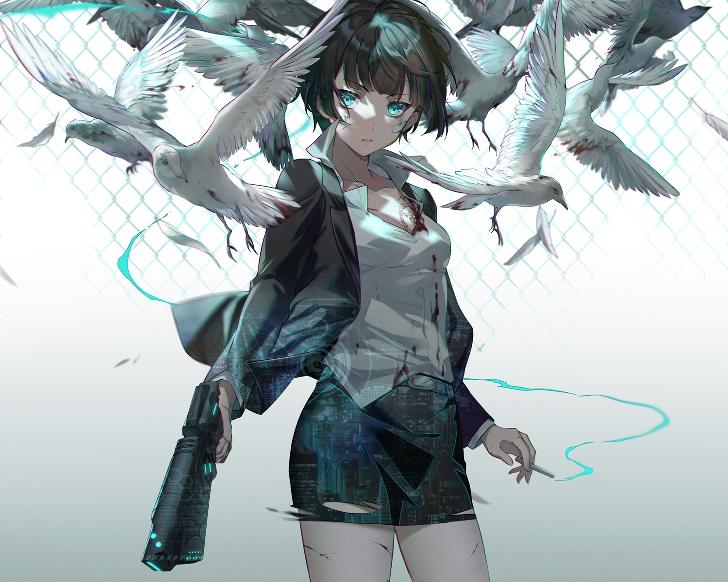 animal, bird, cropped, ekita_kuro, gradient, gun, polychromatic, psycho-pass