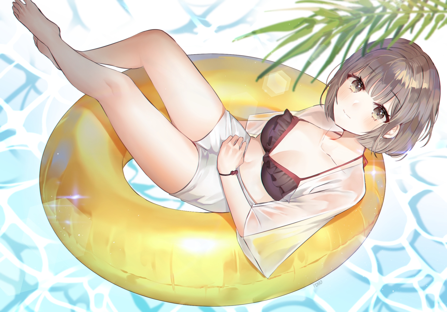 bikini_top, original, poho, short_hair, shorts, swim_ring, water