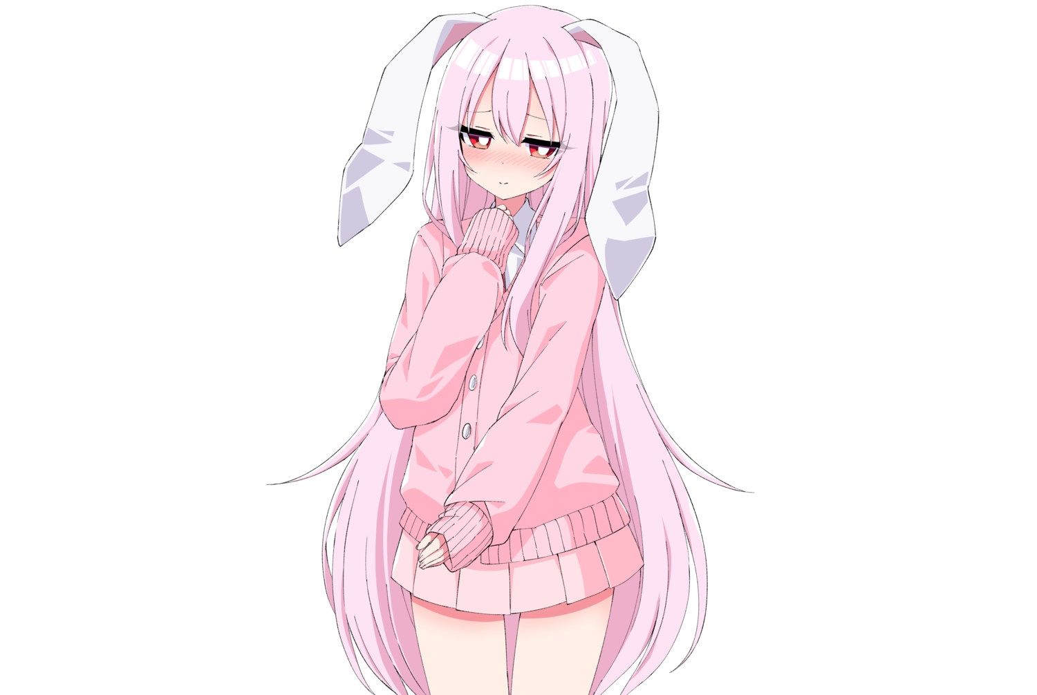 animal_ears, blush, bunny_ears, bunnygirl, long_hair, pink_hair, polychromatic, red_eyes