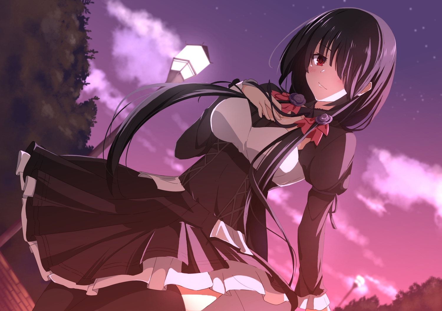breast_hold, date_a_live, dress, goth-loli, lolita_fashion, ribbons, rizuta, skirt