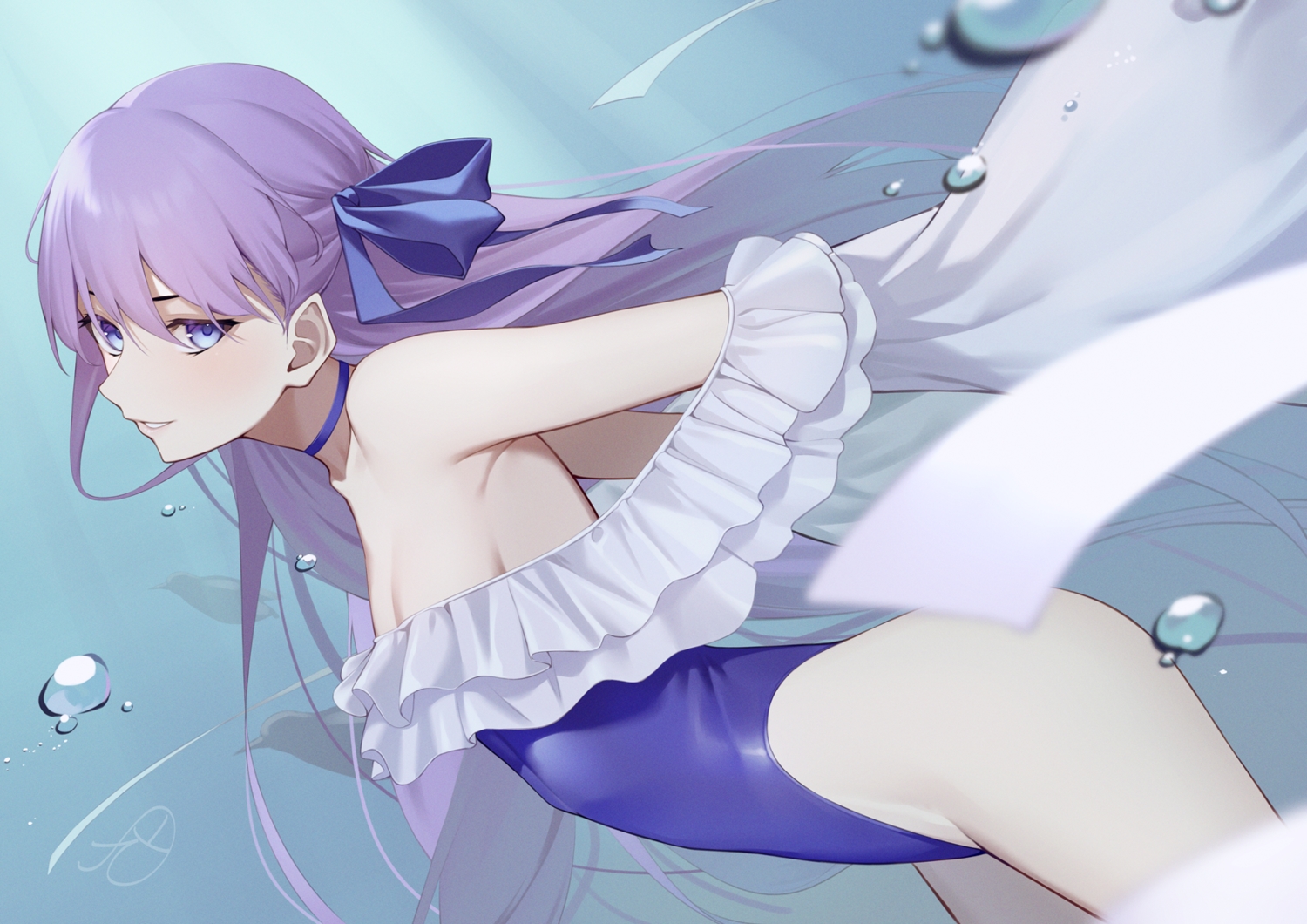 bubbles, fate/grand_order, fate_(series), fifty1202, long_hair, meltryllis, signed, swimsuit