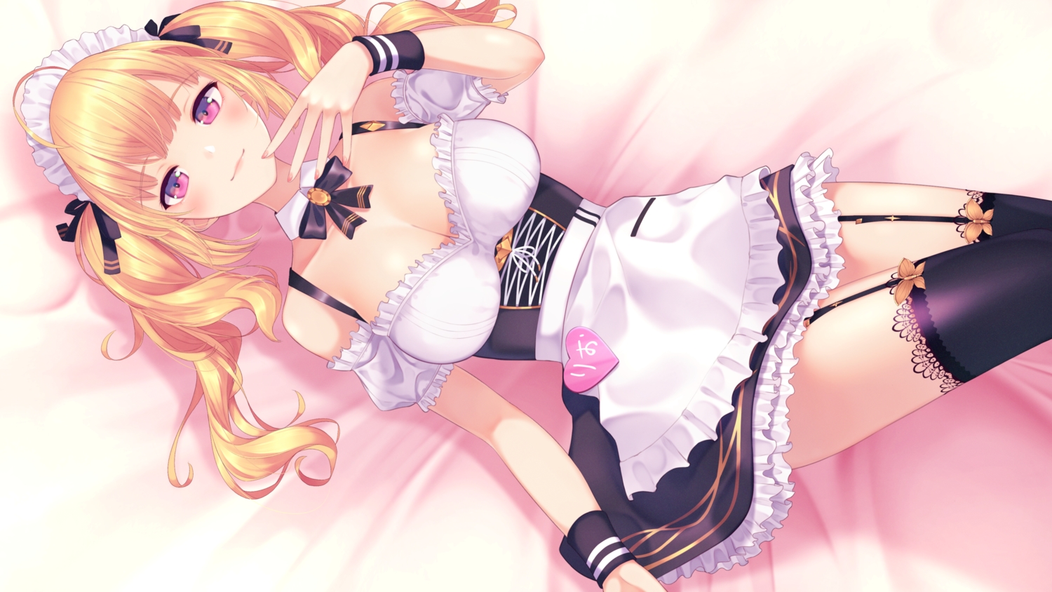 breasts, cleavage, headdress, long_hair, maid, nijisanji, nishinomiya_suzu, orange_hair