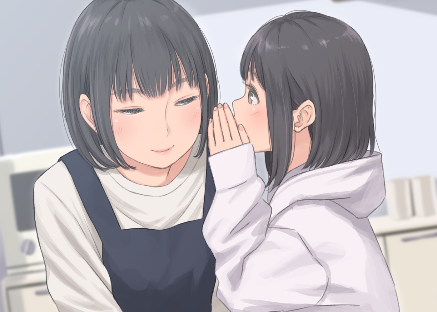 black_eyes, black_hair, hood, kyak_bamboo, loli, original, short_hair