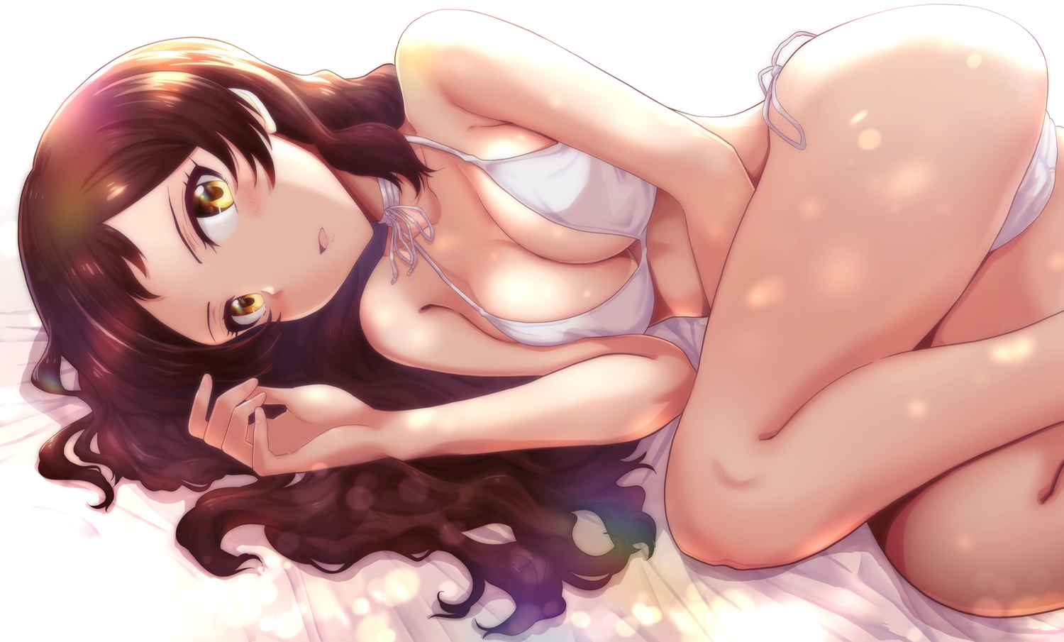 bikini, blush, brown_hair, idolmaster, idolmaster_million_live!, kitazawa_shiho, long_hair, run_p_(aveton)