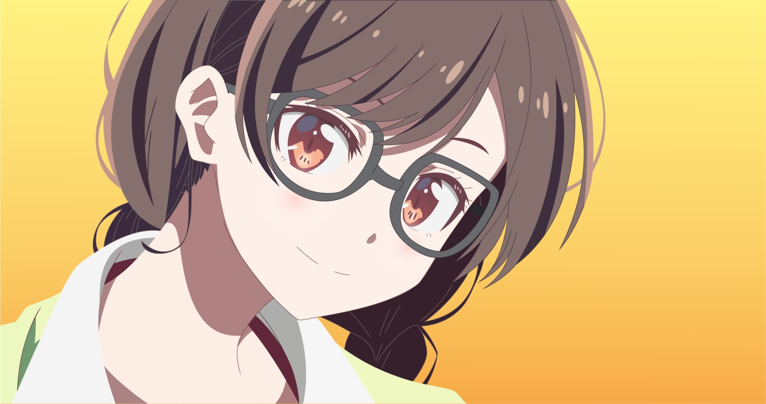 brown_eyes, brown_hair, close, glasses, gradient, kanojo_okarishimasu, mizuhara_chizuru, twintails