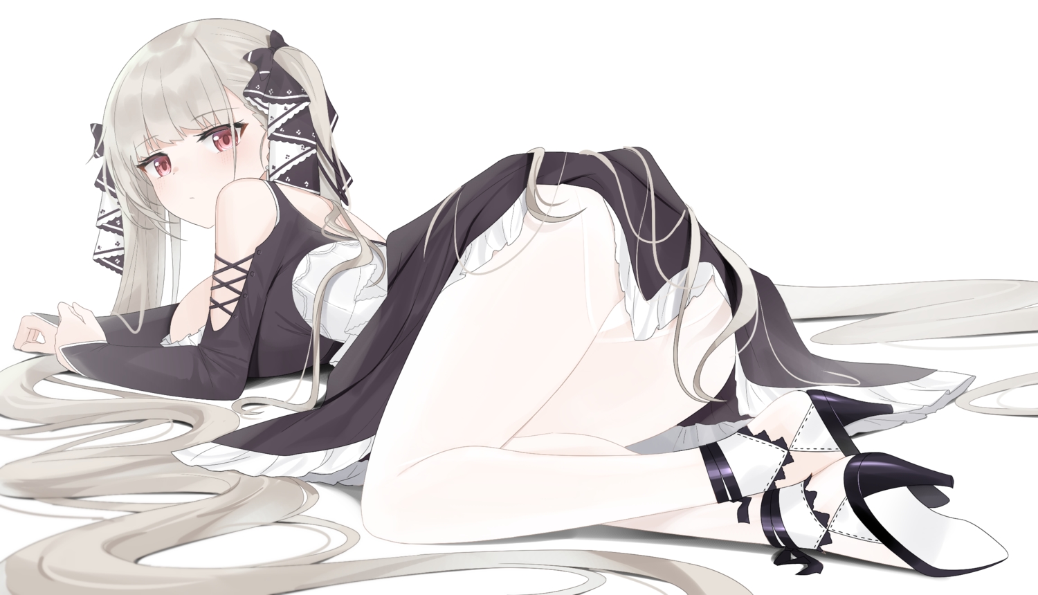 aliasing, anthropomorphism, azur_lane, formidable_(azur_lane), gothic, long_hair, pantyhose, quiet, red_eyes, twintails