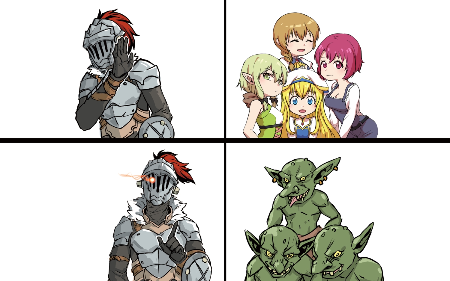 aesice, aqua_eyes, armor, blonde_hair, bow, braids, brown_hair, cow_girl_(goblin_slayer!)