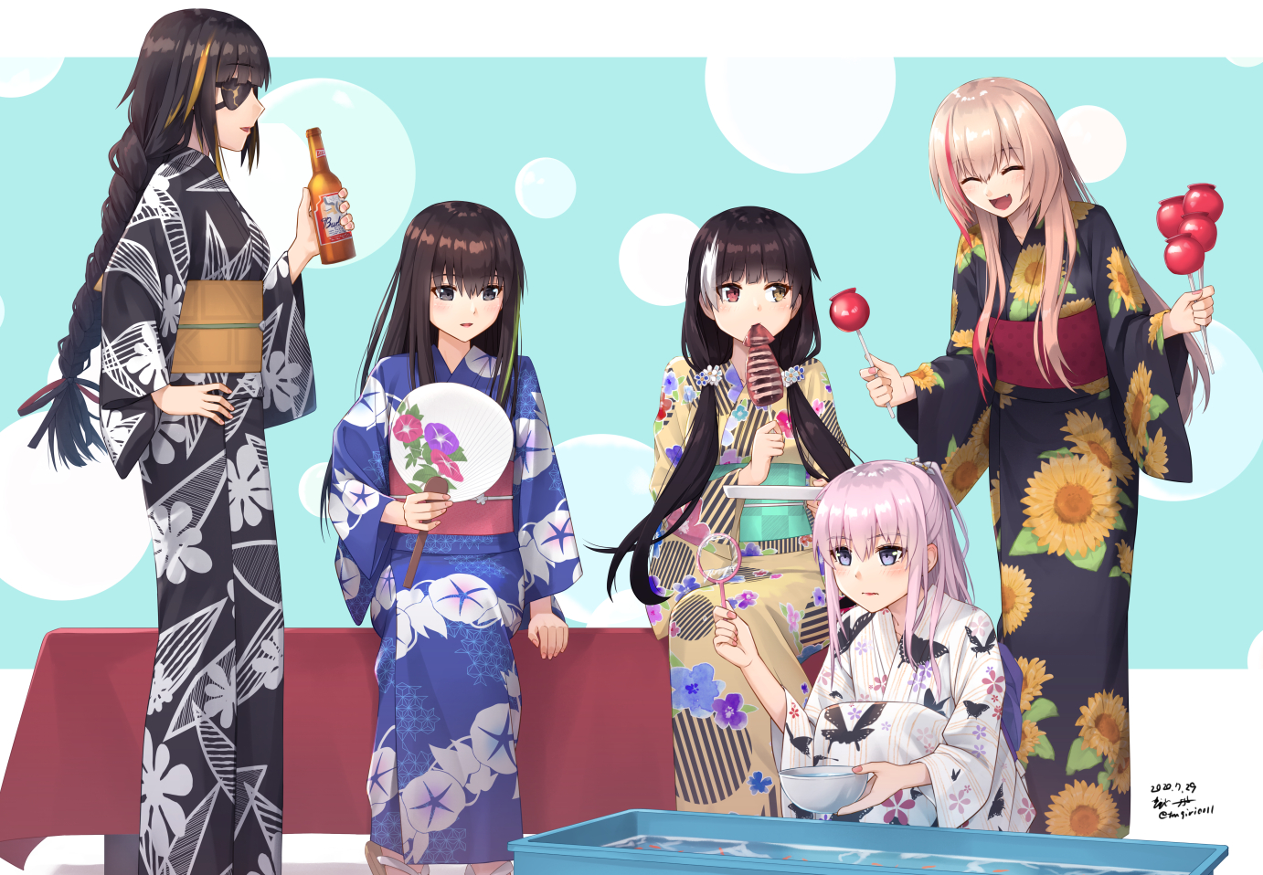 aliasing, anthropomorphism, apple, ar-15_(girls_frontline), bicolored_eyes, black_eyes, black_hair, blush