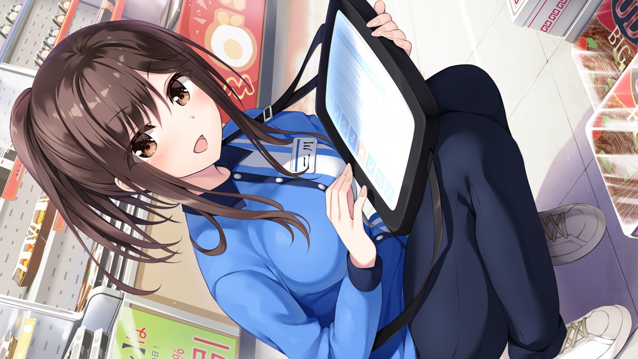 blush, brown_eyes, brown_hair, futagawa_haru, game_cg, hibiki_works, oryou, ponytail
