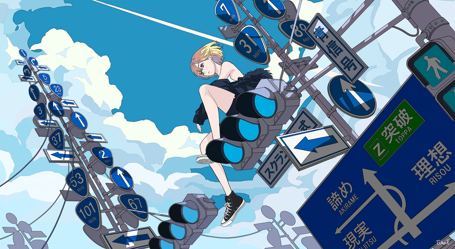 blonde_hair, blue_eyes, clouds, original, seraphitalg, short_hair, sky