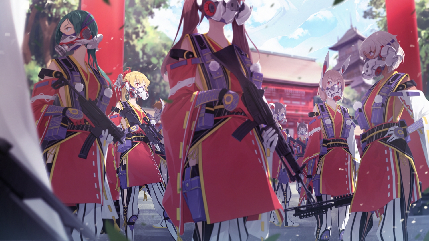 animal_ears, bunny_ears, bunnygirl, gun, japanese_clothes, long_hair, mask, original
