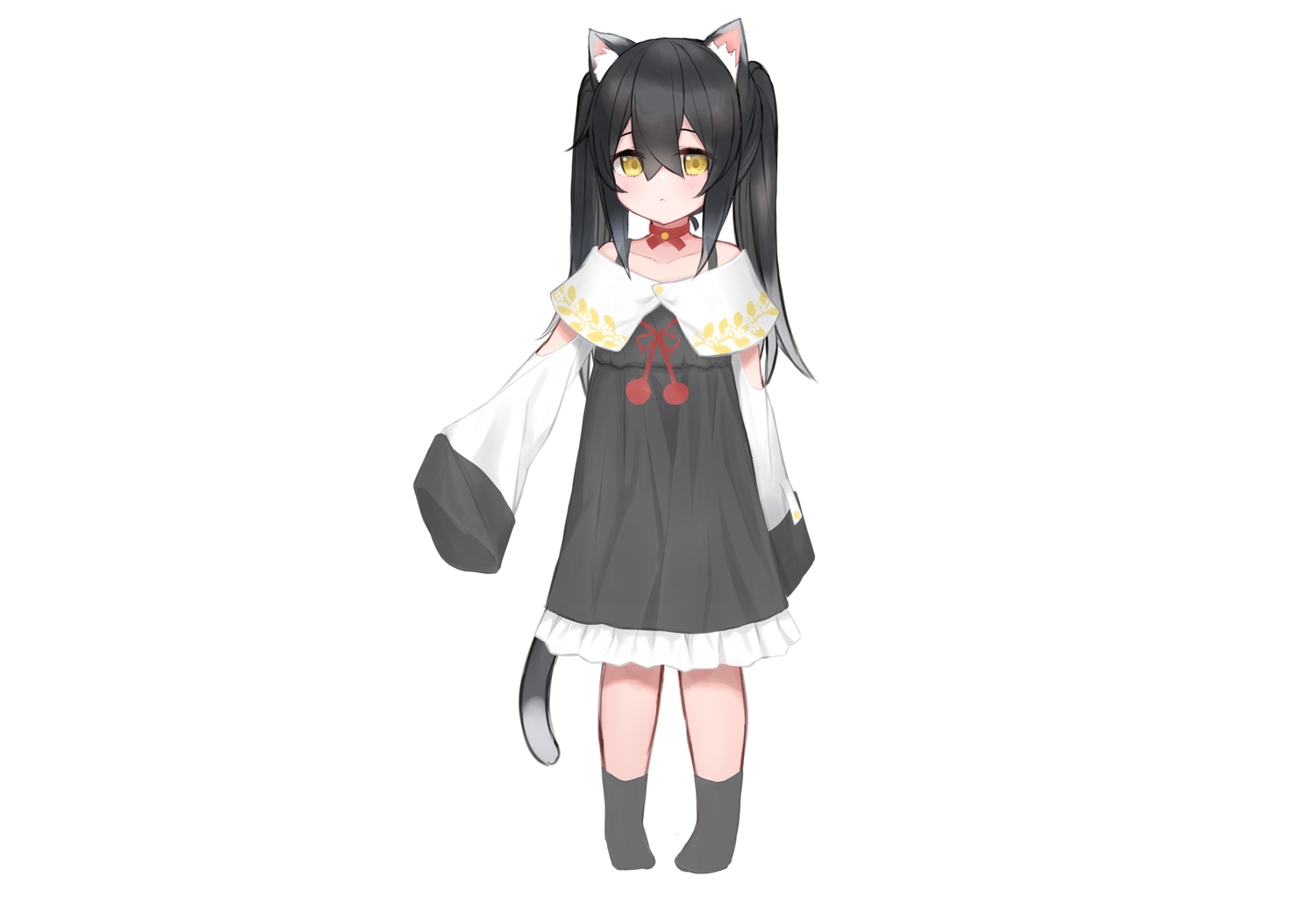 animal_ears, black_hair, blush, catgirl, choker, dress, hashiko_nowoto, loli