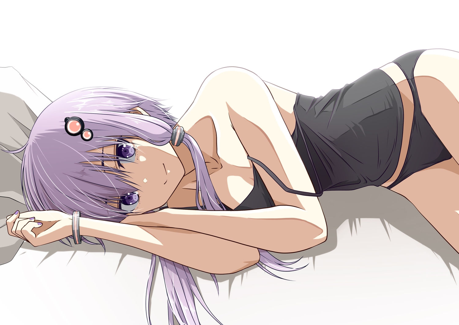 bed, long_hair, no10, panties, purple_eyes, purple_hair, twintails, underwear, vocaloid, voiceroid, wristwear, yuzuki_yukari