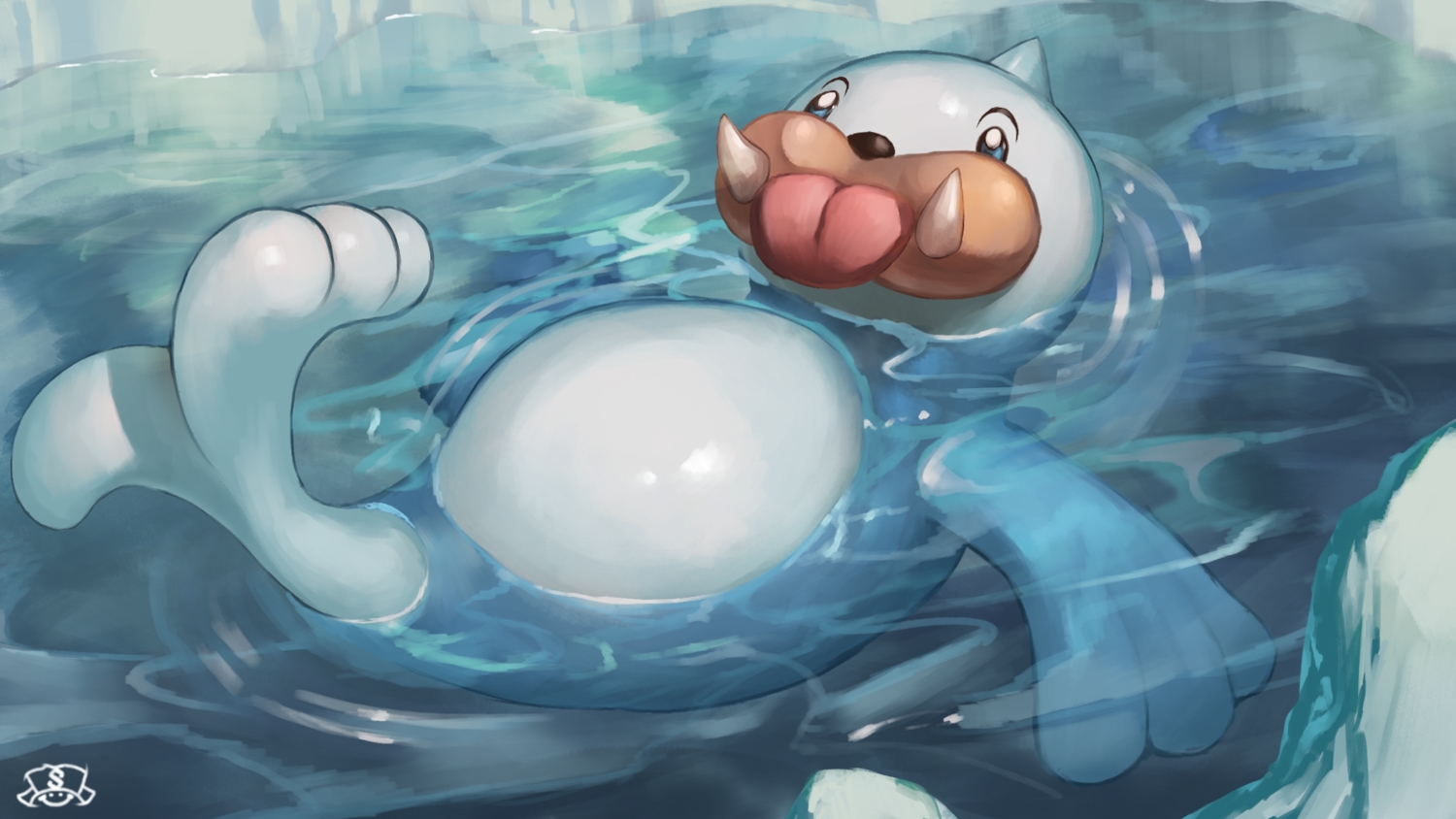 no_humans, pokemon, seel, spareribs, water, watermark