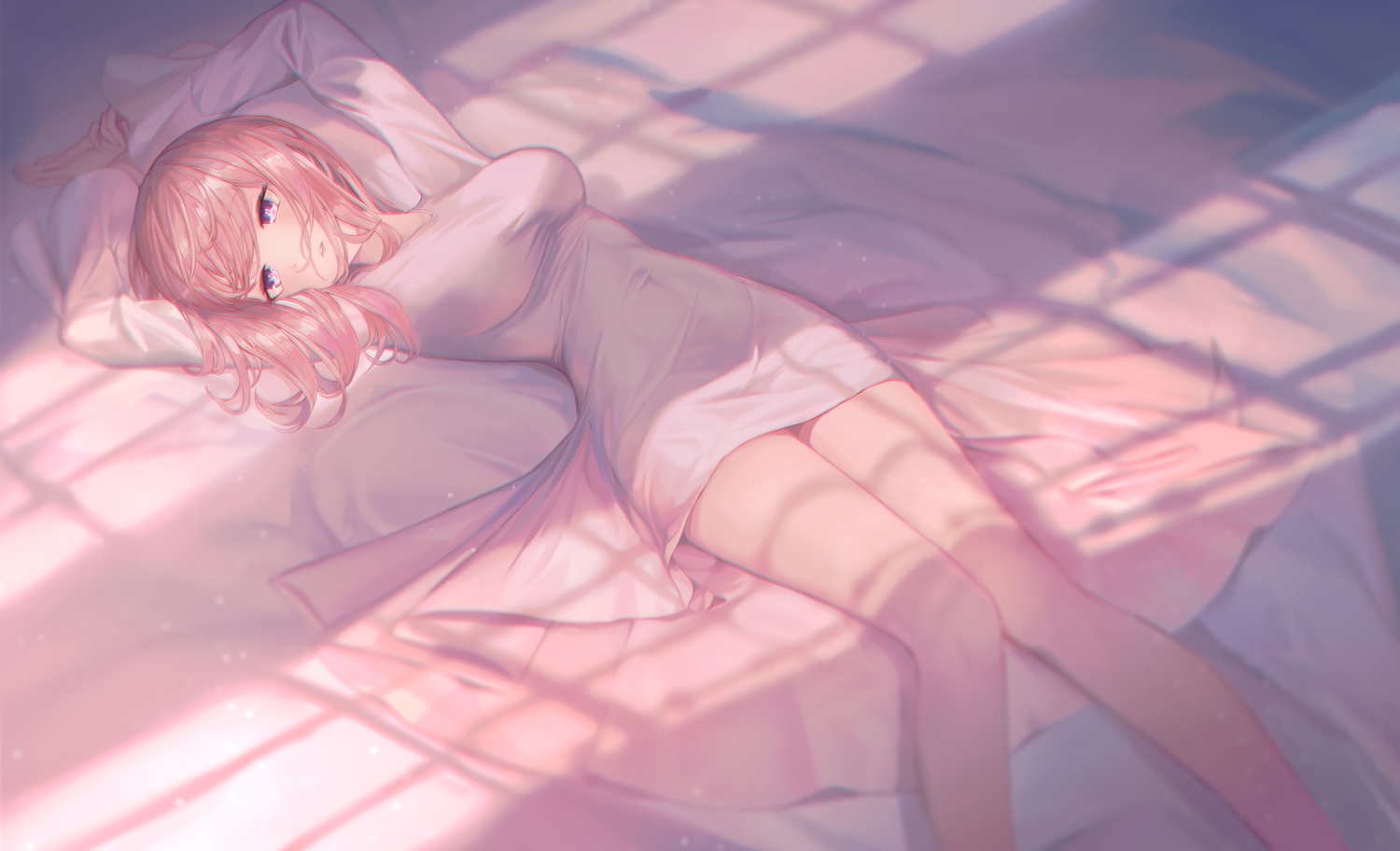 dress, original, pink_hair, polychromatic, purple_eyes, xeonomi
