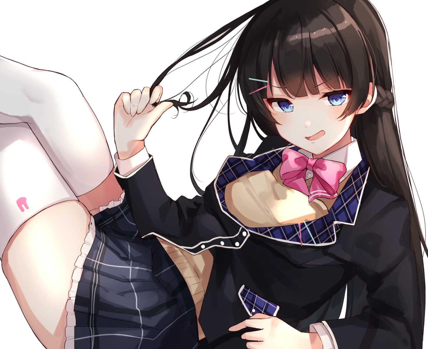 blue_eyes, bow, braids, brown_hair, goroo_(eneosu), long_hair, nijisanji, school_uniform