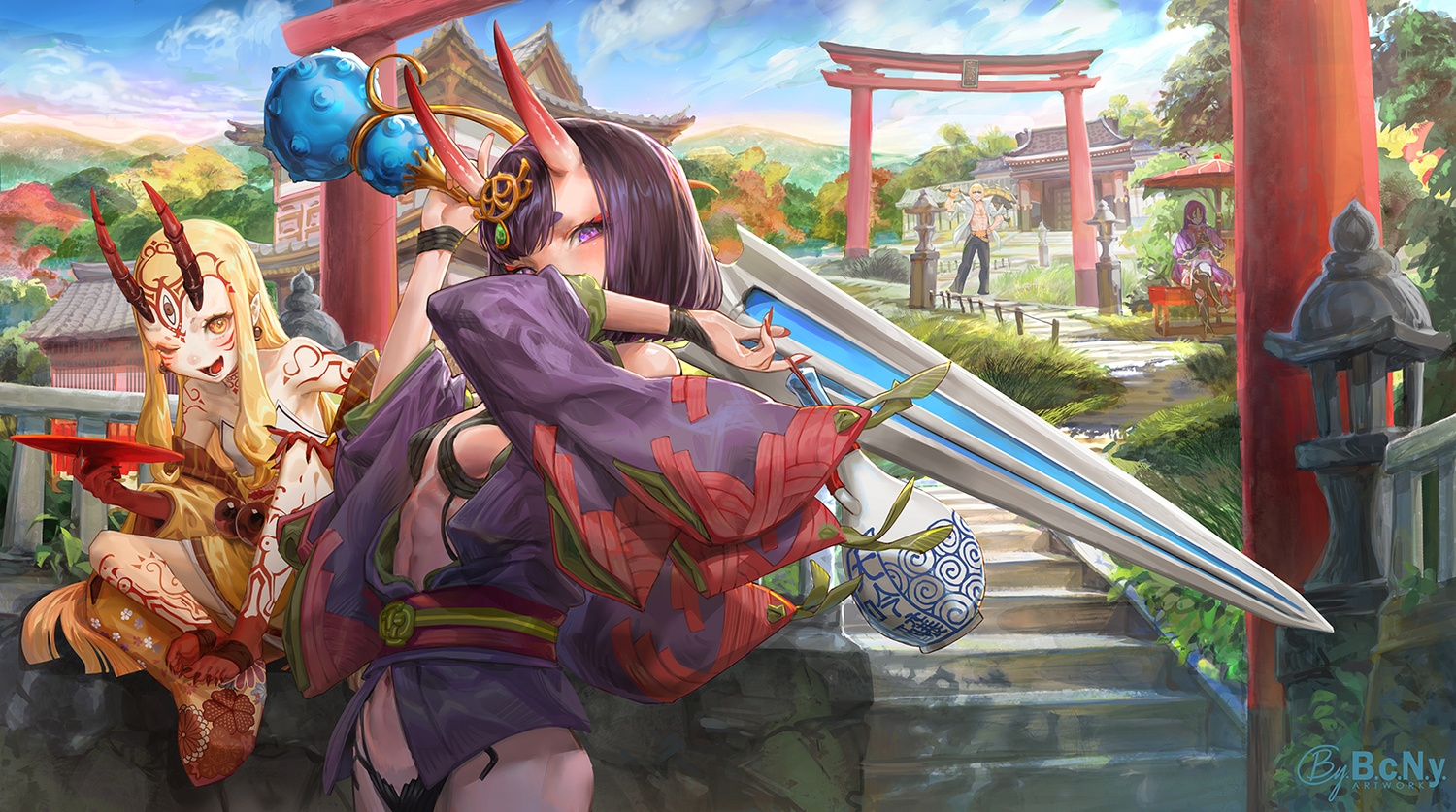 b.c.n.y., building, demon, fate/grand_order, fate_(series), ibaraki_douji_(fate), japanese_clothes, male