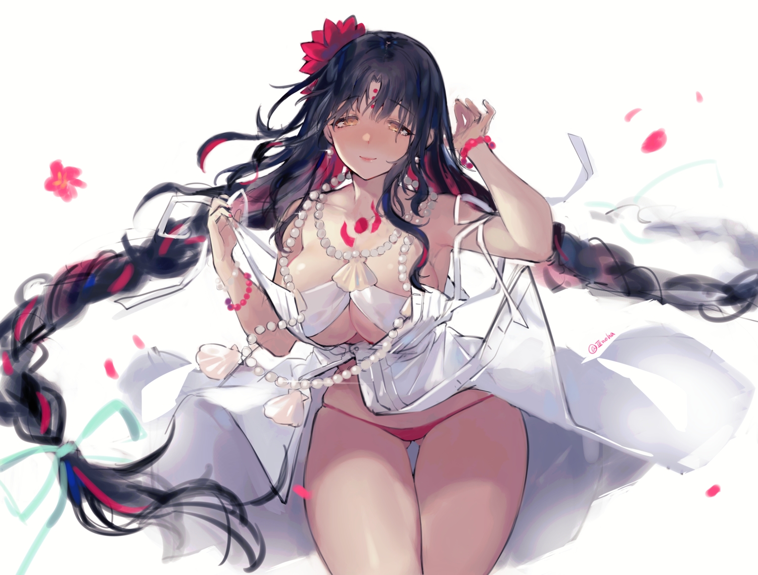 black_hair, braids, brown_eyes, fate/grand_order, fate_(series), iiiroha, long_hair, sesshouin_kiara